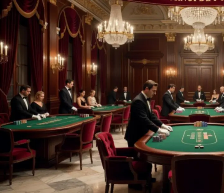 Vue cinématographique d'une grande salle de tournoi de poker en France